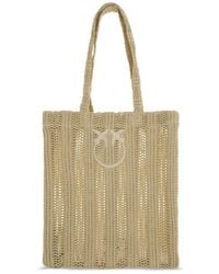 Pinko - Beige Raffia Shoulder Bag - Lyst