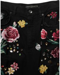 Dolce & Gabbana - Floral Cotton High Waist Tapered Pants Elastane - Lyst