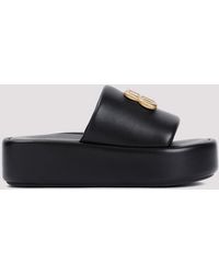 Balenciaga - Black Nappa Leather Ride Slide Bb Slippers - Lyst