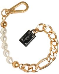 Dolce & Gabbana - Tone Brass Faux Pearl Logo Embellish Charm Bracelet - Lyst