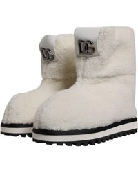Dolce & Gabbana - White Plush Logo Padded Mid Calf Boots Shoes - Lyst