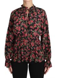 Dolce & Gabbana - Pussy-bow Ruffled Floral-print Silk-chiffon Blouse - Lyst