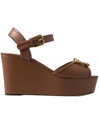 Dolce & Gabbana - Brown Leather Amore Wedges Sandals Shoes - Lyst
