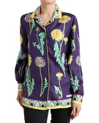 Dolce & Gabbana - Purple Floral Print Twill Shirt Blouse Top - Lyst