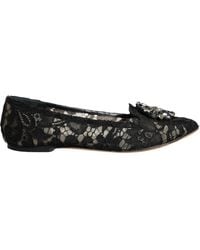 Dolce & Gabbana - Black Lace Crystal Ballet Flats Loafer Shoes - Lyst
