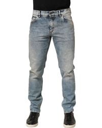 Dolce & Gabbana - Blue Washed Mid Waist Straight Men Denim Jeans - Lyst