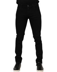Dolce & Gabbana - Black Cotton Logo Plaque Skinny Denim Jeans - Lyst