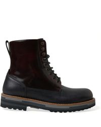 Dolce & Gabbana - Black Leather Military Combat Boots Shoes - Lyst