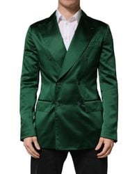 Dolce & Gabbana - Green Satin Double Breasted Jacket Blazer - Lyst