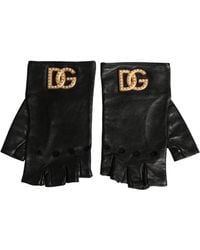 Dolce & Gabbana - Black Embellished Wrist Length Fingerless Gloves - Lyst