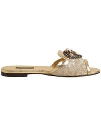 Dolce & Gabbana - Gold Devotion Lace Flats Slip On Sandals Shoes - Lyst
