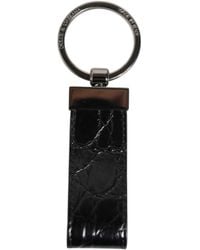 Dolce & Gabbana - Black Leather Logo Metal Ring Keychain Holder Men Keyring - Lyst