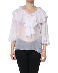 Dolce & Gabbana - White Ruffles Lace Long Sleeve Blouse Top - Lyst