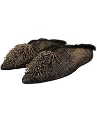 Paola D'arcano - Gold Jacquard Leather Embellished Slip On Shoes - Lyst