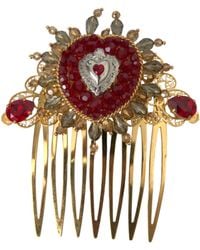 Dolce & Gabbana - Brass Crystal Heart Hair Comb - Lyst