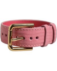 Dolce & Gabbana - Pink Textured Leather Gold Buckle Belt Strap Bracelet - Lyst