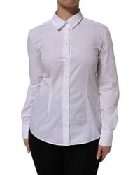 Dolce & Gabbana - White Cotton Long Sleeves Collared Top Shirt - Lyst