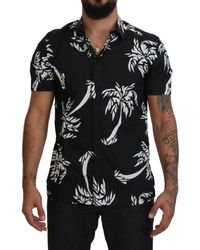 Dolce & Gabbana - Palm Tree Cotton Silk Short Sleeve Shirt - Lyst