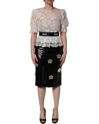Dolce & Gabbana - White Lace Top Embellished Black Skirt Dress - Lyst