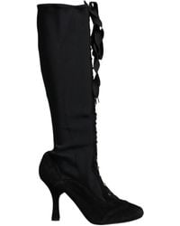 Dolce & Gabbana - Black Lace Up Heels High Boots Shoes - Lyst