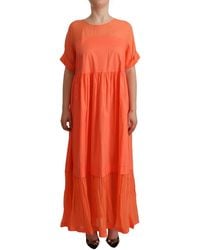 Twinset - Coral Cotton Blend Short Sleeves Maxi Shift Dress - Lyst