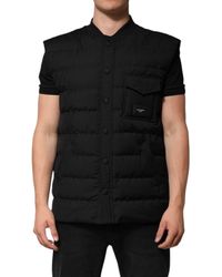 Dolce & Gabbana - Black Sleeveless Parka Logo Plaque Jacket - Lyst