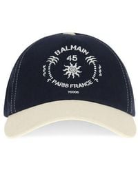 Balmain - Blue Cotton Cap (baseball Hat) - Lyst