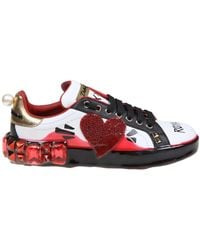 Dolce & Gabbana - Rhinestone Embellished Leather Sneakers - Lyst