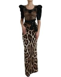 Dolce & Gabbana - Black Brown Leopard Embellished Sheath Gown Dress - Lyst