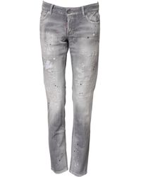 DSquared² - Gray Washed Mid Waist Tapered Denim Jeans - Lyst