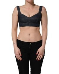 Dolce & Gabbana - Black Denim Corset Bralette Cotton Cropped Top - Lyst