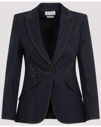 Alexander McQueen - Dark Cold Wash Blue Cotton Denim Jacket - Lyst
