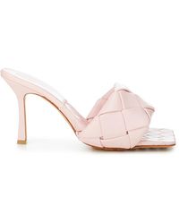 Bottega Veneta - Light Pink Leather Heeled Sandal Mule With Intreccio - Lyst
