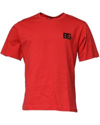 Dolce & Gabbana - Red Dg Logo Patch Cotton Crew Neck T - Lyst