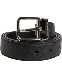 Dolce & Gabbana - Black Calf Leather Classic Metal Buckle Belt - Lyst