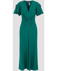 Victoria Beckham - Green Viridian Virgin Wool Gathered V Neck Midi Dress - Lyst