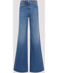 Versace - Medium Blue Cotton Flared Denim Stone Wash Jeans - Lyst