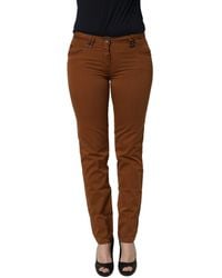Plein Sud - Brown Cotton Mid Waist Skinny Chino Pants - Lyst