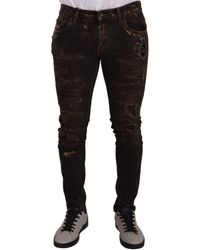 Dolce & Gabbana - Brown Distressed Slim Fit Skinny Denim Jeans - Lyst