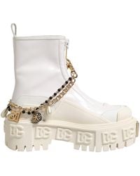 Dolce & Gabbana - White Leather Rubber Logo Ankle Boots Shoes - Lyst