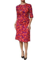 Dolce & Gabbana - Silk Floral Print Midi Sheath Dress - Lyst