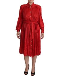 Dolce & Gabbana - Elegant Silk Midi Dress With Button Detai - Lyst
