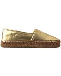 Dolce & Gabbana - Gold Leather D&g Loafers Flats Espadrille Shoes - Lyst