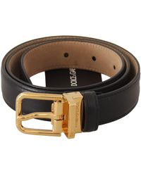 Dolce & Gabbana - Black Calf Leather Gold Metal Logo Waist Buckle Belt - Lyst