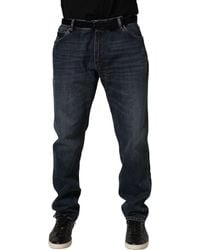 Dolce & Gabbana - Dark Blue Washed Midwaist Straight Denim Jeans - Lyst