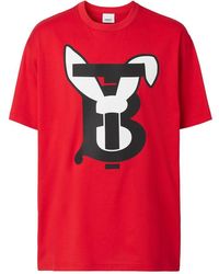 Burberry - Classic Red Cotton Tee With Contrasting Print - Lyst