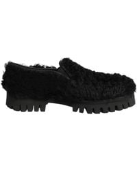 Dolce & Gabbana - Dress Black Fur Leather Slippers Men Shoes - Lyst