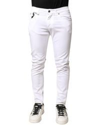 Dolce & Gabbana - White Mid Rise Slim Fit Denim Trouser Gold Jeans - Lyst