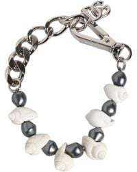 Dolce & Gabbana - Tone Brass Beaded Shell Dg Logo Pendant Bracelet - Lyst