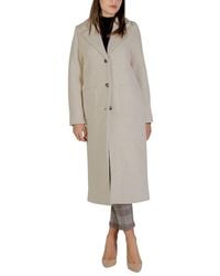 Ichi - Cream Wool Coat - Lyst